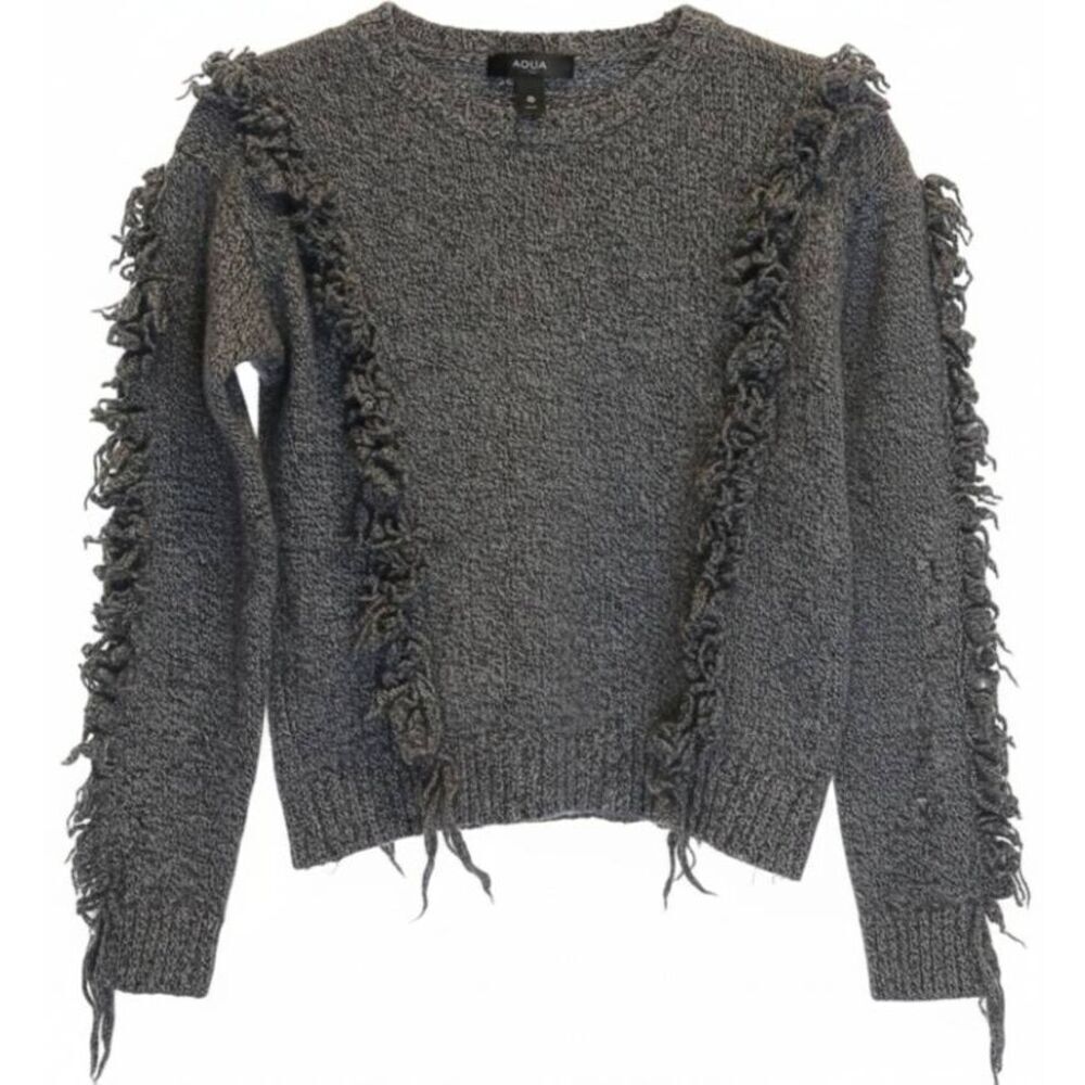 Aqua cashmere girls size 7 gray sweater 100% cashmere fringe jagged super soft